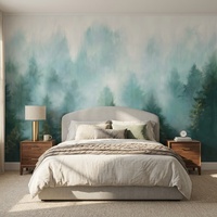 Papier peint mural autocollant imperméable avec paysage de forêt brumeuse pour le salon, la chambre à coucher, la décoration murale de la maison