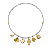 Collier en acier inoxydable de luxe léger avec fermoir magnétique, plaqué or sous vide, orné d'accessoires en forme de cœur et de fleurs, pendentifs multiples DIY