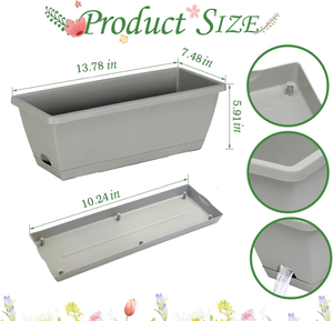 Pot de fleurs rectangulaire en plastique PP écologique au design moderne avec trous de drainage (capacité 1-3L) pour utilisation sur le bureau (gris) A-ONE - Product Image 2