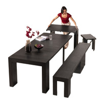 Table à manger rectangulaire télescopique extensible en bois massif, style nordique, moderne et simple, pour appartement, invisible