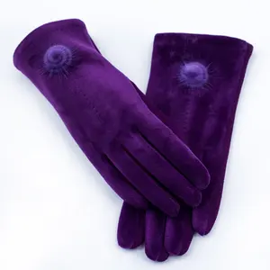Venta caliente señoras púrpura Mies terciopelo tela pantalla táctil guantes de invierno - Product Image 1