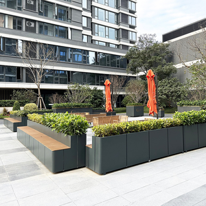 Banco de Exterior Moderno con <span class=keywords><strong>Jardinera</strong></span> Integrada de <span class=keywords><strong>Acero</strong></span> Galvanizado, Mobiliario Público para Calle con Asientos para Parque y Jardín - Product Image 6