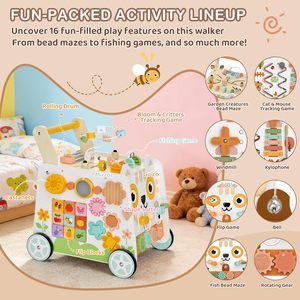 ศูนย์กิจกรรมมอนเตสซอรี่ รถหัดเดินแบบ DIY ล้อใหญ่ รถเข็นเด็กไม้ รถหัดเดินพร้อม<span class=keywords><strong>โต๊ะ</strong></span>เกม 3 in 1 - Product Image 3