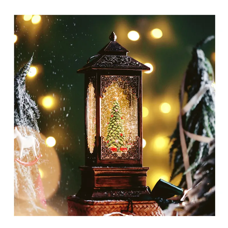 Hot Sale Christmas Crystal Snow Globe Music Lighting Lantern Lamp Water Spinning Glitter Globe Seasonal Table Decor