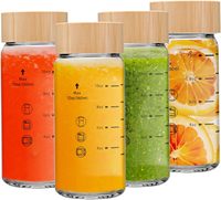 Bouteilles de jus de 12 oz, bouteilles en verre à large ouverture avec couvercles en bambou pour jus, smoothies, eau infusée, stockage de boissons, anti-fuite
