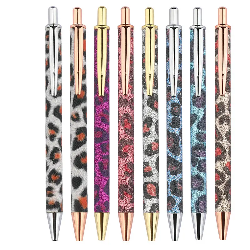 هدايا للسيدات أقلام براقة لامعة بغطاء من البولي يوريثان القابل للسحب أقلام ملونة لامعة حبر أسود 1.0 مم أقلام ليوبارد