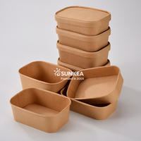 Vente en gros de bols à salade rectangulaires en kraft jetables de qualité alimentaire avec impression de logo personnalisée