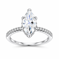 Bague de fiançailles en moissanite pour femme en argent sterling 925, taille marquise, six griffes, halo caché, pavé sur l'épaule