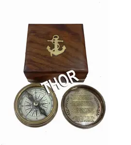 Collectible Brass Antique Pocket -Compass Marine 1920 With Brown Wooden Archer Box