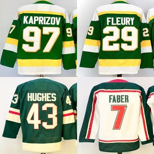 Maillots de hockey cousus pour hommes 43 Quinn Hughes 12 Matthew Boldy 7 Brock Faber 97 Kirill Kaprizov 29 Marc-<span class=keywords><strong>Andre</strong></span> Fleury - Product Image 1