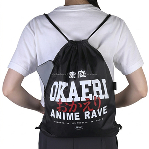 Sac à dos de rangement personnalisé en polyester noir style streetwear urbain anime avec cordon de serrage et poche zippée sécurisée - Product Image 1