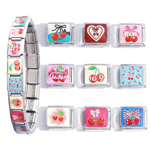 ファッション高品质フルーツチェリーイタリアンチャームバルクノンターニッシュステンレススチール18金メッキイタリアンチャームブレスレット - Product Image 1