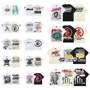 เสื้อยืดคุณภาพสูง 100% ผ้าฝ้าย สตรีทแวร์ ทรงโอเวอร์ไซส์ ไหล่ตก แขนสั้น ลายพิมพ์ดาวสไตล์วินเทจ สำหรับผู้ชาย - Product Image 1