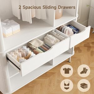 Armoire SENYU avec portes, armoire avec étagères réglables, armoire en bois de style moderne du milieu du siècle pour chambre à coucher - Product Image 3