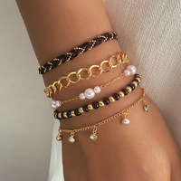 Ensemble de bracelets pour femmes, style bohème chic, multi-rangs, avec breloques en forme de graines, perles, cordon tressé, bijoux en perles, géométrique, strass, pompon