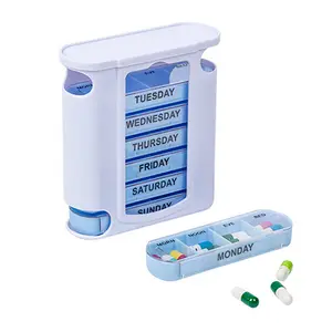 Caja de pastillas semanal portátil para medicina, organizador de 7 días, caja de medicinas de fácil apertura, pastillero de primavera personalizado