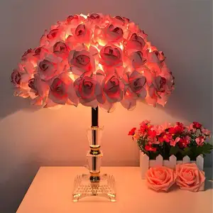 Flor creativa de lujo recargable interior hogar iluminación dormitorio cabecera decorativa Rosa boda noche Mesa LED lámpara de luz
