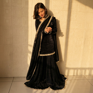 Black Salwar Kameez <b>Crystal</b> Beaded Dabka Embroidered Traditional Wedding Party Graduation Outfit for Women Plus Size - Product Image 1