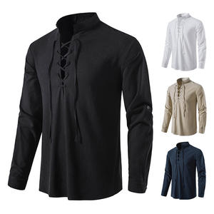 Chemise Renaissance pour <span class=keywords><strong>homme</strong></span>, chemise médiévale de pirate, haut en coton et lin, chemises pour <span class=keywords><strong>homme</strong></span> à manches longues, costume d'Halloween - Product Image 4