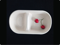 Boîte repas jetable pour plats à emporter, double compartiment, ovale, en bagasse de canne à sucre biodégradable, pour salades et petits repas
