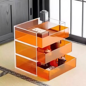 صندوق تخزين أكريليك لعرض طقم الشاي والمجوهرات، صينية مكتبية مربعة راقية وملونة، بيع مباشر من المصنع - Product Image 3