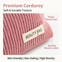 Lot de 3 trousses de maquillage roses en velours côtelé, personnalisables avec logo, pochettes de voyage pour cosmétiques, sacs de beauté, organiseurs de toilette à fermeture éclair