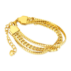 Pulsera de Eslabones Cubanos Planos Multicapa de Acero Inoxidable con Baño de Oro PVD de 18K, Cadena de Eslabones Cubanos para Mujer, a la Moda - Product Image 1