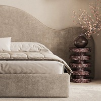 Cadre de lit King Size en bois simple et luxueux, style nordique, avec tête de lit surdimensionnée rembourrée en tissu