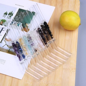 Pailles en verre courbées en quartz rose naturel de guérison pailles en verre réutilisables avec des pierres en cristal naturel de quartz - Product Image 2