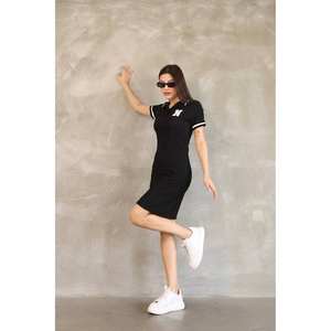 Robe polo pour femme de la marque N, noire, en polyester tricoté respirant, imprimé lettres, manches courtes - Product Image 4