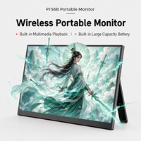 Moniteur portable ODM en gros de 15,6 pouces avec lecteur multimédia, haut-parleurs intégrés, connexion téléphonique sans fil, écran FHD IPS et batterie