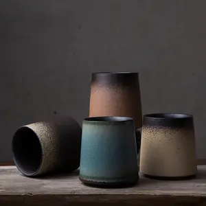 El yapımı seramik kahve fincanları mat bardak japon sanat düz kupalar