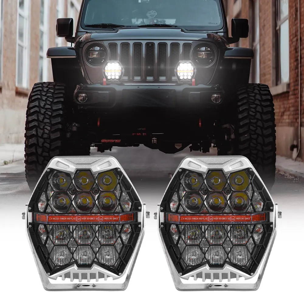 2024 NEWEST 120W Honeycomb LED Work Lamp 7inch Led Work Lights With Amber Turn Signal Combo Beam Car Led Driving Lights