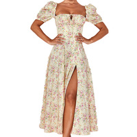 Robe élégante à manches bouffantes et imprimé floral, style européen et américain, pour femme, collection 2026, vente en gros, personnalisable