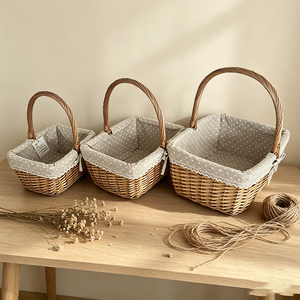 Panier de rangement en saule naturel avec poignée arquée robuste pour la chasse aux œufs de Pâques, la décoration de mariage, la décoration intérieure et l'utilisation en crèche - Product Image 1