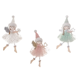 DAMAI Soft Fabric Winged Angel Girl Hanging Ornament 3 Color Tulle Skirt Fairy Doll Pendant for Christmas Tree <b>Decor</b> - Product Image 5