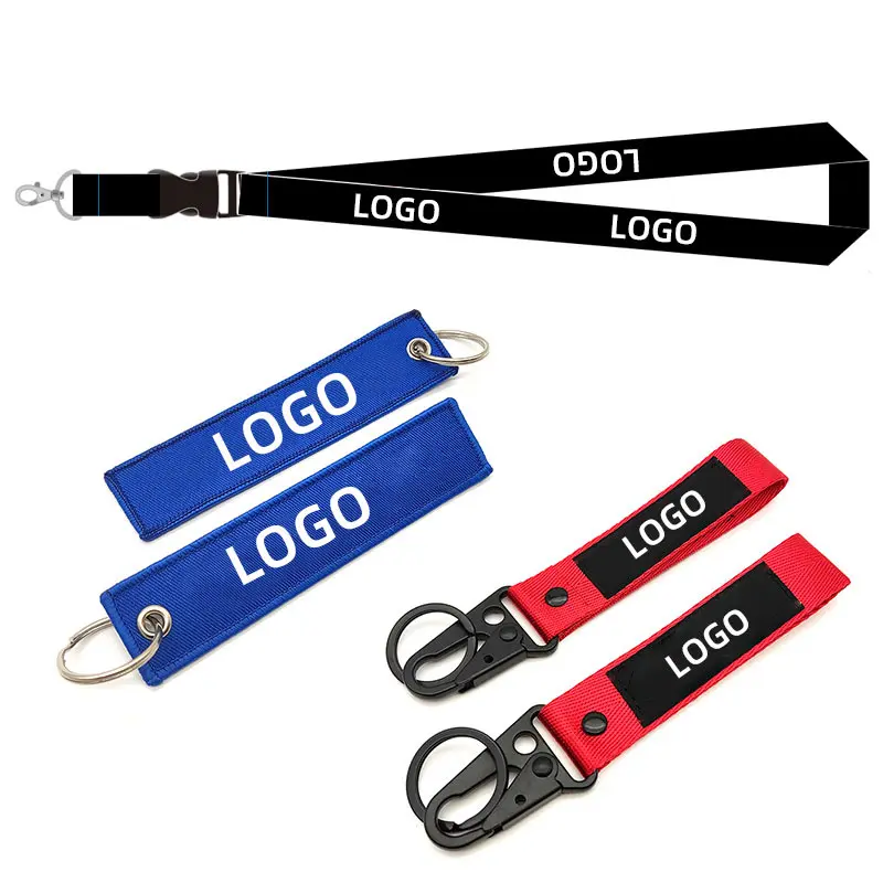 Vente en gros de porte-clés de voiture brodés personnalisés porte-clés promotionnel porte-clés lanière de poignet avec logo