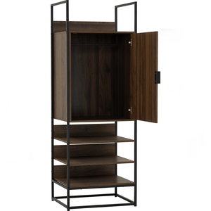 Compact Industrial CAPRI Open Wardrobe with Door Walnut Finish Metal Frame Storage for Small Space and Guest Room Closet - Product Image 2