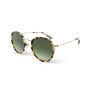 Benyi Sun Shades Custom Logo Round Sunglasses Polarized Metal And Acetate Mixing Vintage Sunglasses 2024