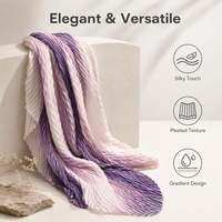Écharpe légère en soie artificielle froissée à motif écossais dégradé, violet rose, pour femme, châle de mode, foulard décoratif, séchage rapide