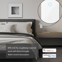 Interruptor de Luz Táctil Regulable de 2 Canales con Temporizador, 250V 10A, Estándar Americano, Inalámbrico, Compatible con Alexa y Google Assistant para Hogar y Oficina