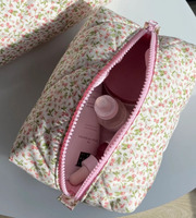 Motif floral personnalisé grande pochette zippée trousse de toilette et voyage femmes trousse cosmétique matelassé coton trousse de maquillage en gros