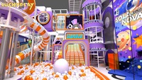 Aire de jeux intérieure commerciale pour enfants, thème musical, avec toboggans, piscine à balles, labyrinthe et mini-football
