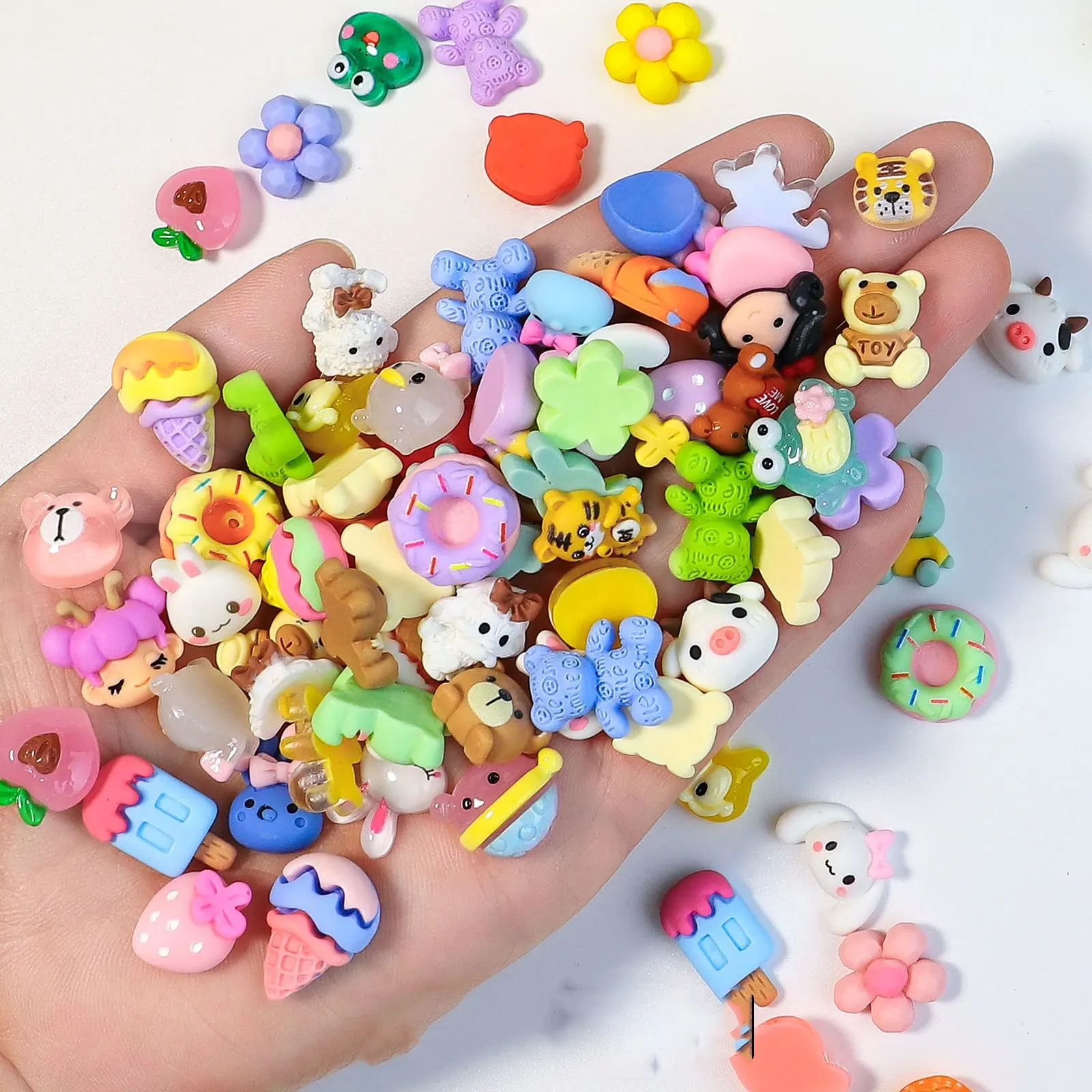 20Pcs Nail Art Charms Kawaii love Heart Fruit Animals Manicure Resin Lollipop Bear 3D Charm for Nails Decoration DIY