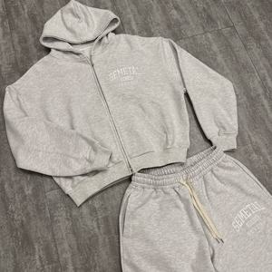 Survêtements pour hommes personnalisés, 2 pièces, broderie, sweat à capuche à double fermeture éclair et short, ensemble en molleton français, survêtements amples et surdimensionnés pour hommes - Product Image 3