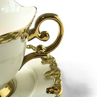 Taza de Café de Cerámica Retro Europea con Borde Dorado Electrochapado, Juego de Lujo para el Hogar, Té de la Tarde Estilo Medio Oriente, 6 Tazas y 6 Platos