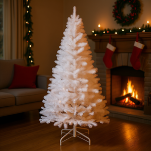 Sapin de Noël artificiel blanc de 7 pieds en PVC, pré-éclairé avec lumières multicolores, base décorative pour intérieur - Product Image 2