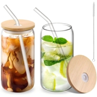 Premium 500ml hittebestendige klassieke glazen tumblers met deksels en rietjes voor ijskoffie, cocktails, bier, whisky, frisdrank (6 stuks)