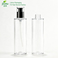Botella de Loción Cilíndrica Transparente de PET de Lujo Minimalista con Bomba y Tapa Negras, Envase de Suero Recargable a Prueba de Fugas, Servicio OEM