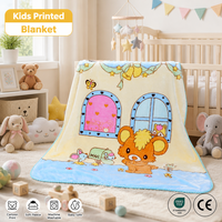 Selimut Anak Aodu Bermotif Cetak, Bahan Fleece Lembut, Karakter Beruang Teddy, Pinggiran Bergelombang, Alas Bermain Bayi, Grosir Pabrik